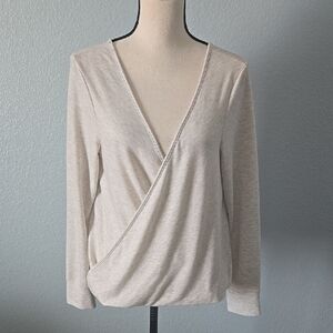 VICTORIA'S SECRET Heathered Gray V-Neck Faux Wrap Top Pullover Sz Medium
